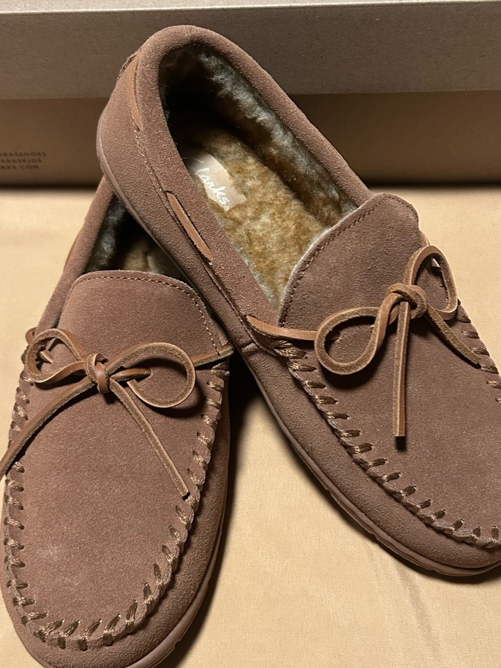 Clarks Brown Suede Lined Moccasin Loafers